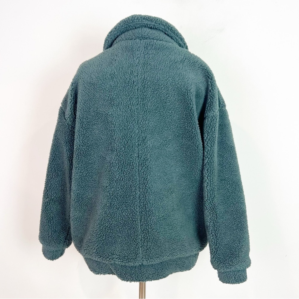 GRADE & GATHER GREEN FLEECE FULL ZIP TEDDY OVERSIZED SHERPA JACKET WOMENS SMALL - Picture 3 of 5